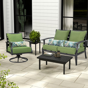 Patio Deep Chair Cushion, 2 Back 2 Seater 2 Pillow, Green Aoodor 