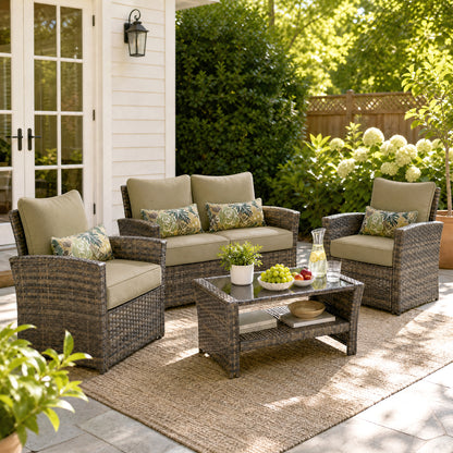 Outdoor Deep Seat Cushion Set with Lumbar Pillow, Patio Chair Back & Seat Cushions, Brown