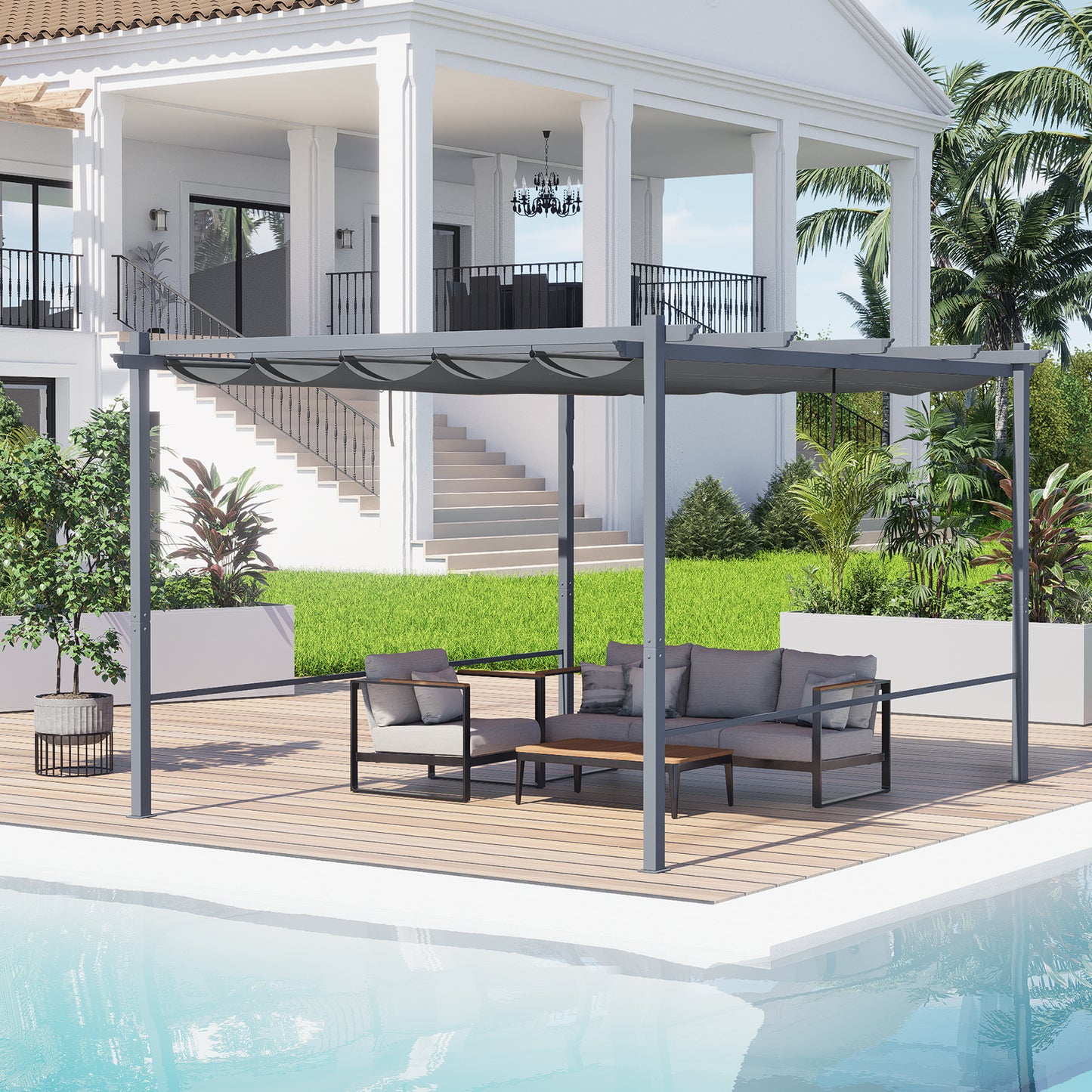Pergola Replacement Canopy - Retractable Sun Shade Cover with Water-Resistant & UPF 50+ UV Blocking for Outdoor Patio Aoodor 