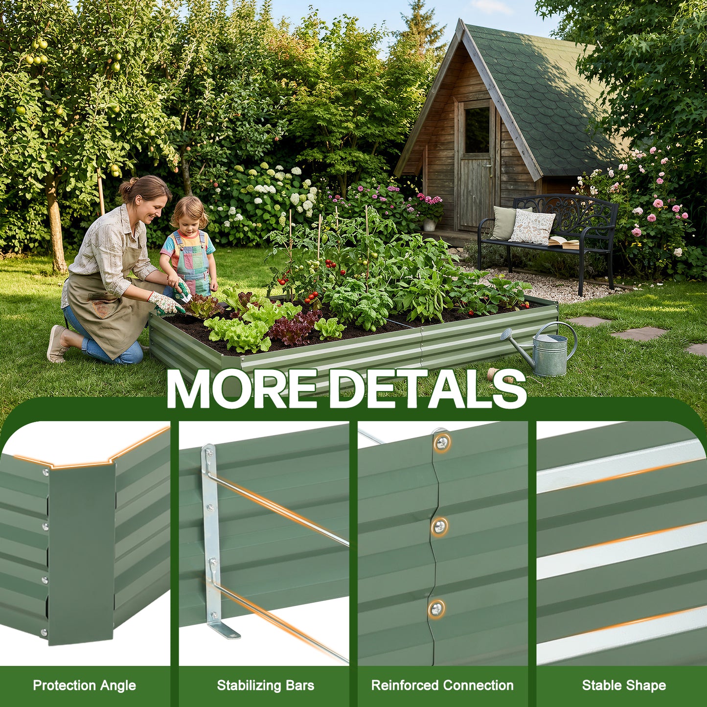 11" Tall Metal Raised Garden Bed, Galvanized Steel Planter Box - 6'x3'