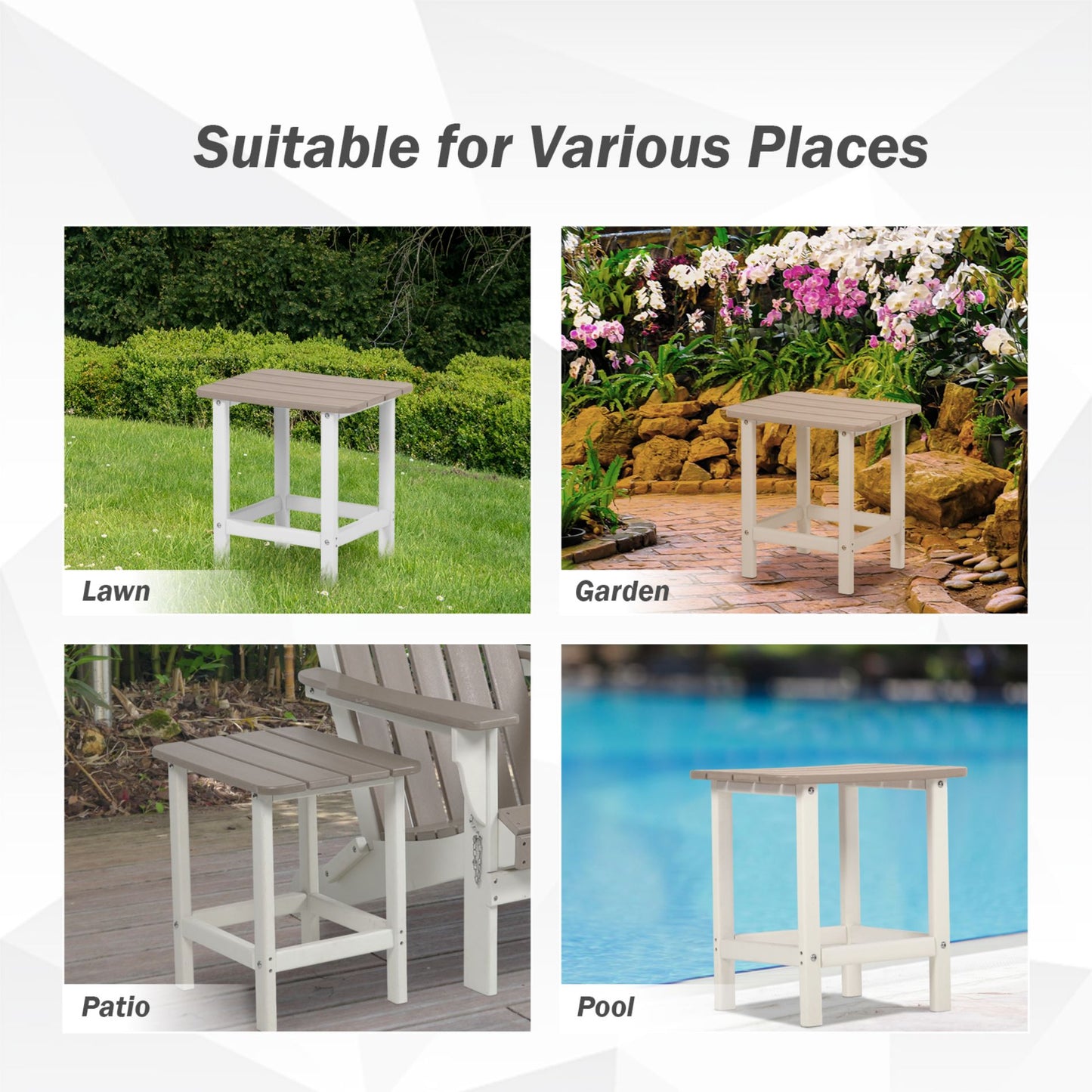 18x14.6x19 inch Outdoor Side Table, Square Adirondack Patio End Table for Patio, Pool, Porch