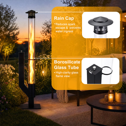 56 Inch Patio Pellet Heater Outdoor Smokeless Wood Pellet Burning Flame with Rain Cap and Viewing Window