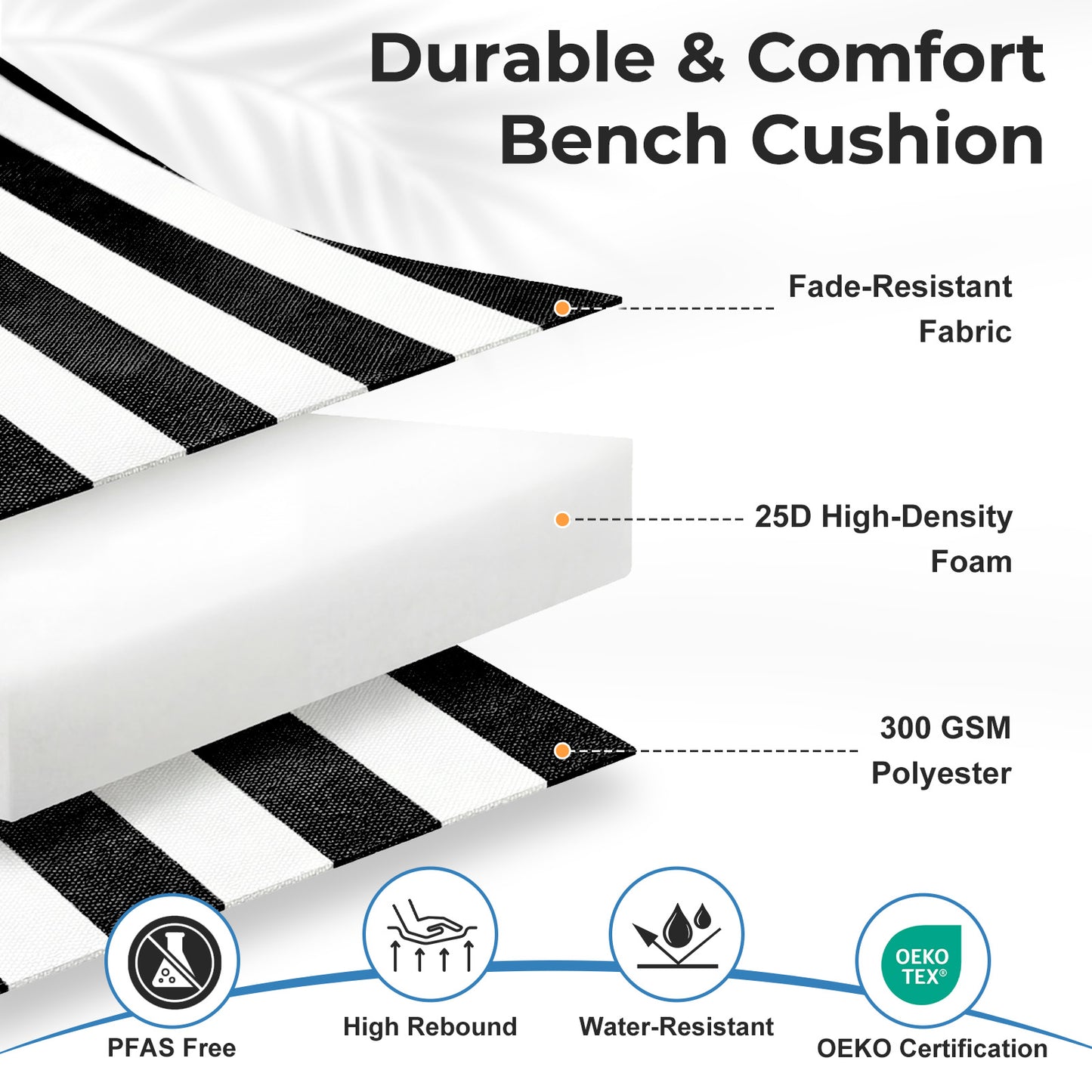 Outdoor 2-3 Seater Bench Cushion Set for Patio Swing and Bench, Black Stripe