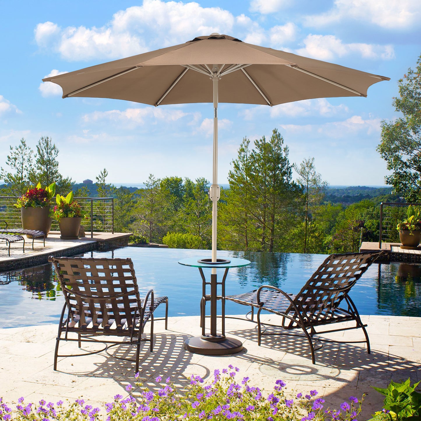 9 ft. Outdoor Patio Market Umbrella with 8 Sturdy Ribs, Push Button Tilt and Crank