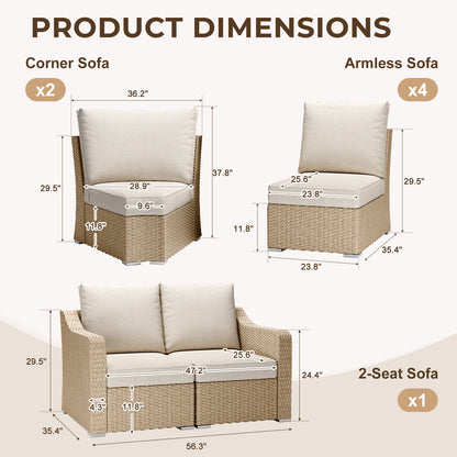 Premium 8 Piece L-shaped Patio Furniture Set with Beige Cushions