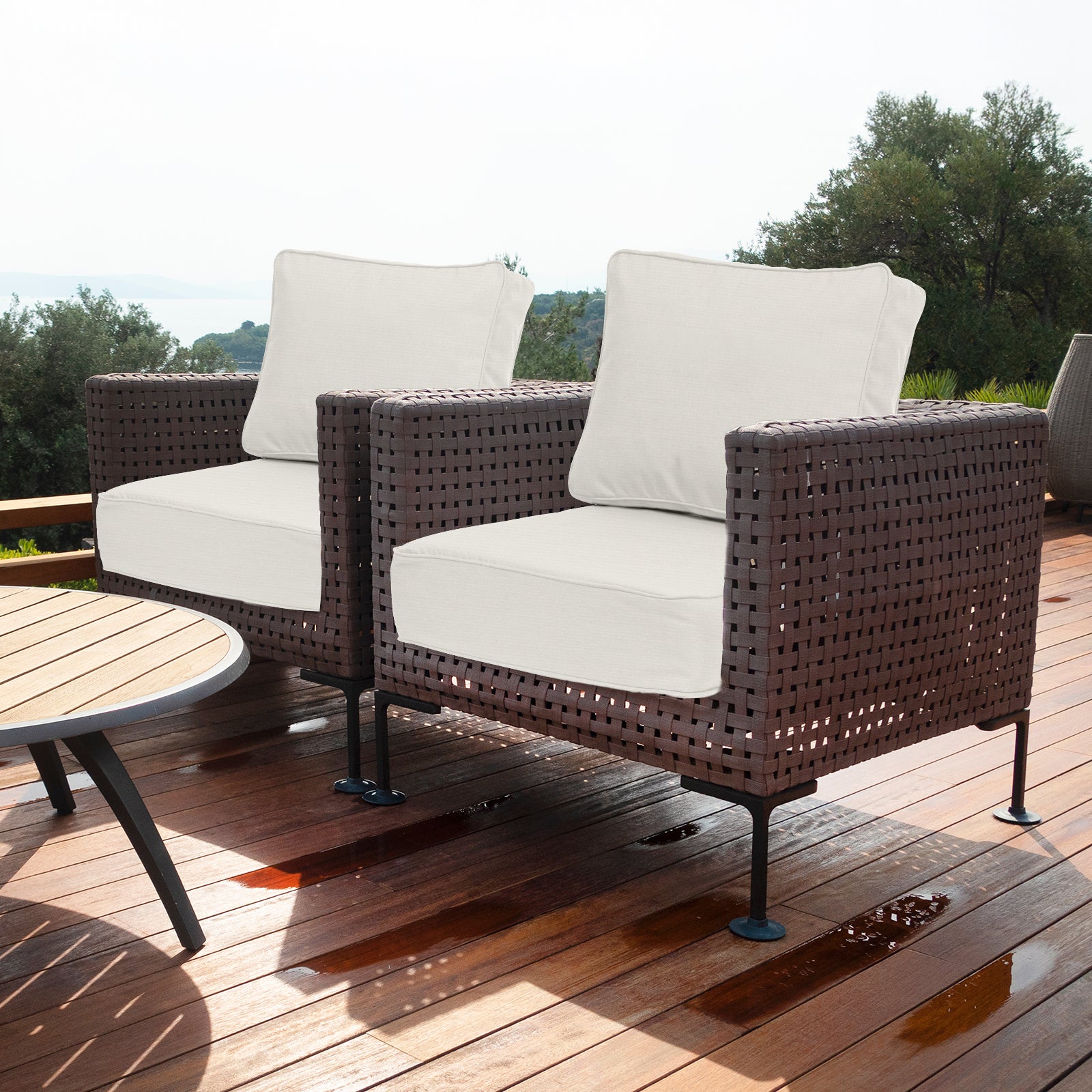 Premium Sunbrella Fabric Outdoor Patio Chair Cushions Set, Spectrum Eggshell - Aoodor 