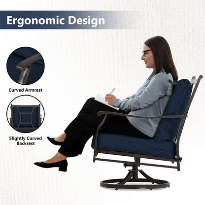 Outdoor Swivel Chair Set -  Two Chairs, One Glass Table, and Two Thick Cushions