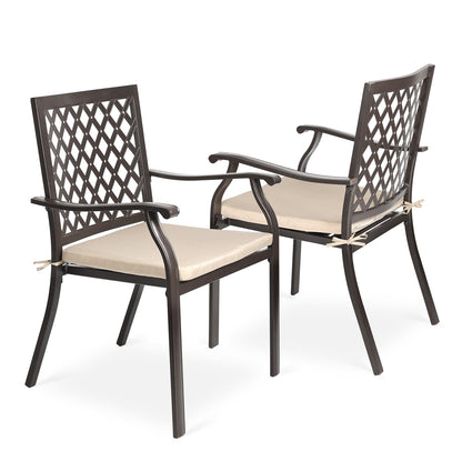 2-Piece Set Outdoor Patio Metal Dining Chairs with Seat Cushions