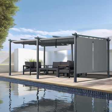 12x20 ft. Outdoor Pergola with Retractable Shade Canopy, Aluminum Frame, Roller Shade Curtain