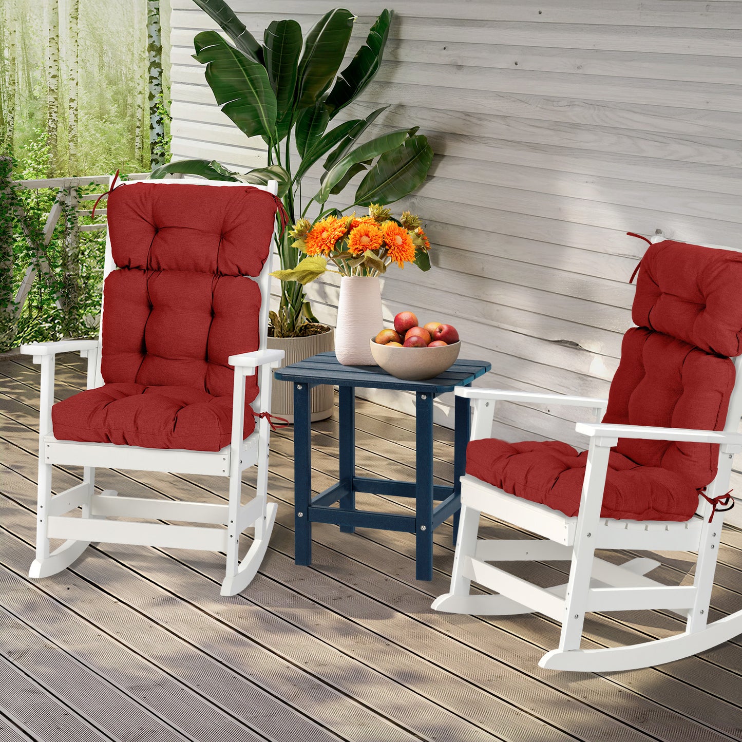 Tufted Outdoor High Back Chair Cushions Patio Rocking Pads for Furniture, Red