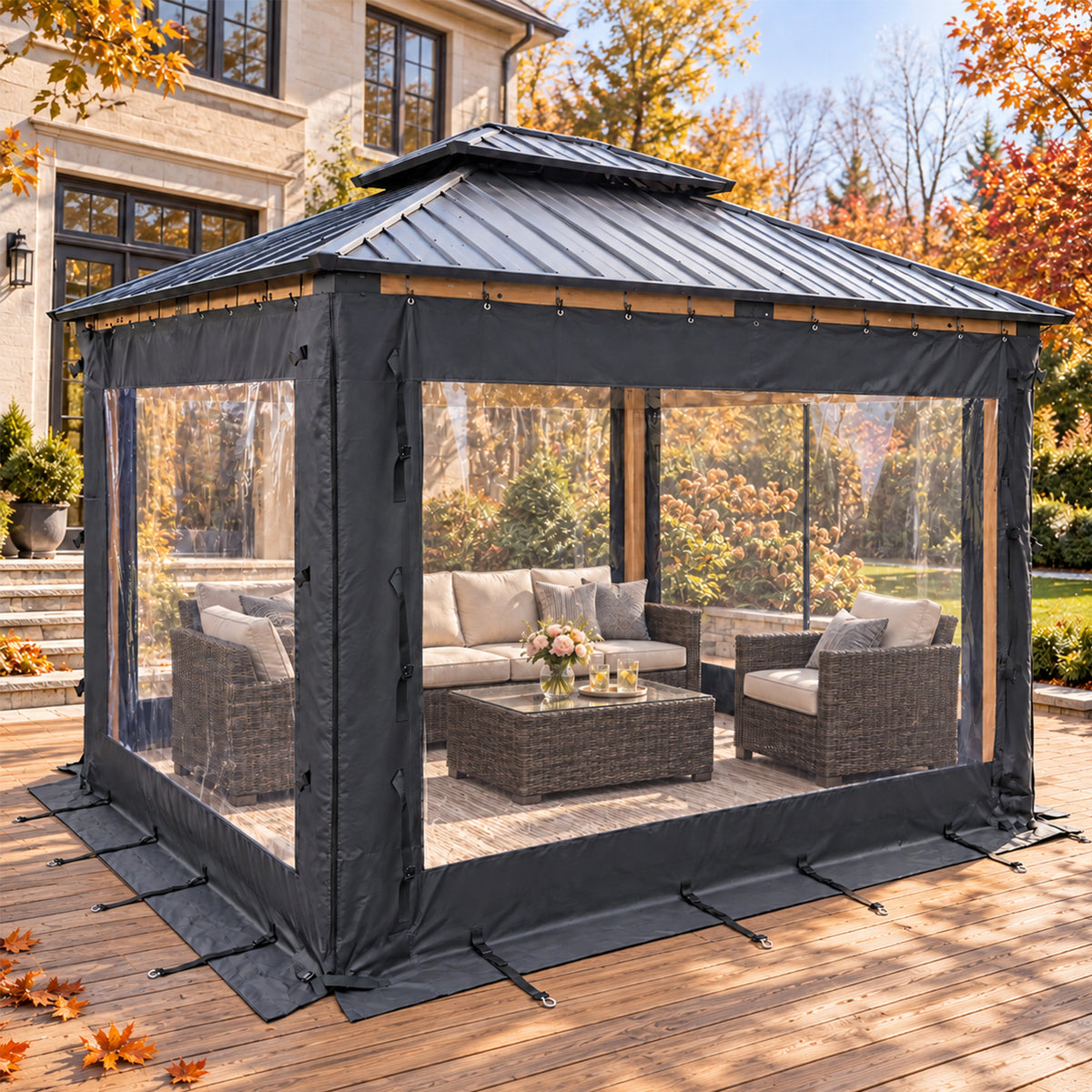 Aoodor Clear PVC Gazebo Curtains 10x10ft Outdoor Water-repellent Windproof