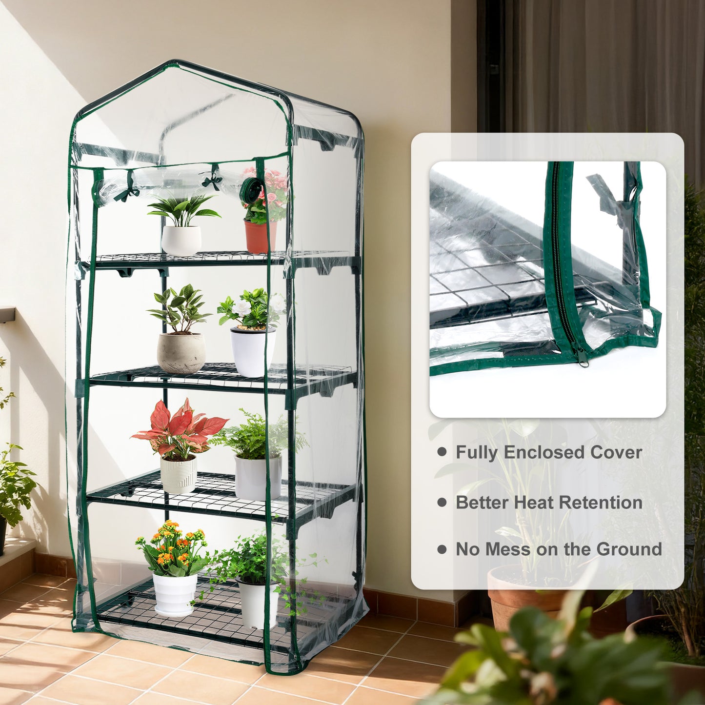 4 Tier Upgrade Greenhouse with Protective PVC Base, Transparent