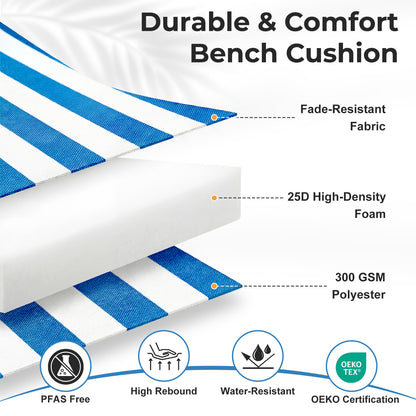 Outdoor 2-3 Seater Bench Cushion Set for Patio Swing and Bench, Blue Stripe