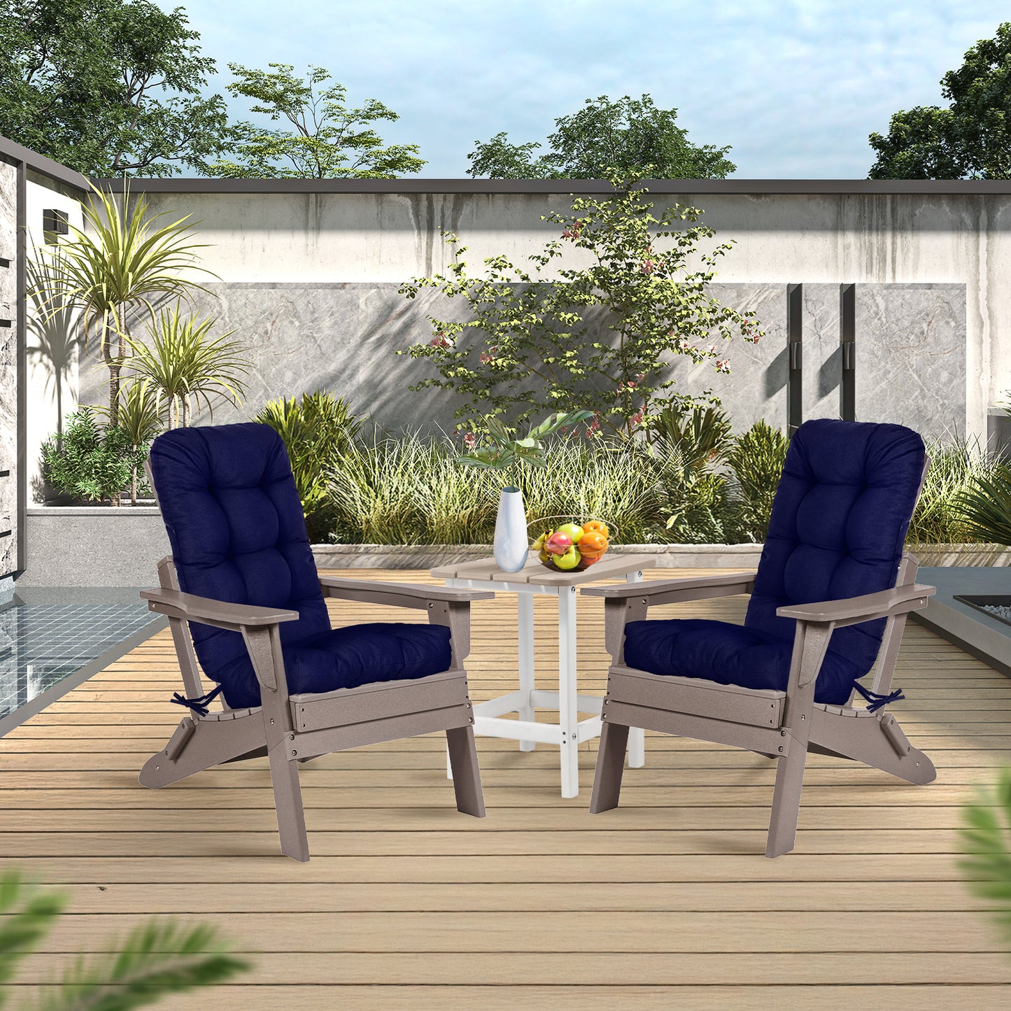 Outdoor High Back Tufted Adirondack Chair Cushion, Patio Rocking Chair Cushions with Ties, Set of 2, Dark Blue Aoodor 