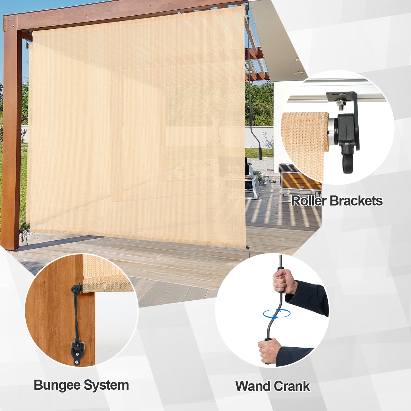 Patio Roller Shade, HDPE Fabric Outdoor Cordless Roll Up Blind with UV Protection