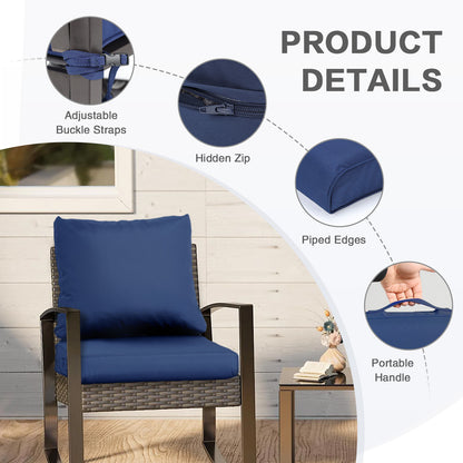 Outdoor Chair Cushions, Patio Deep Seat Cushions with Handle & Adjustable Straps - Navy Blue