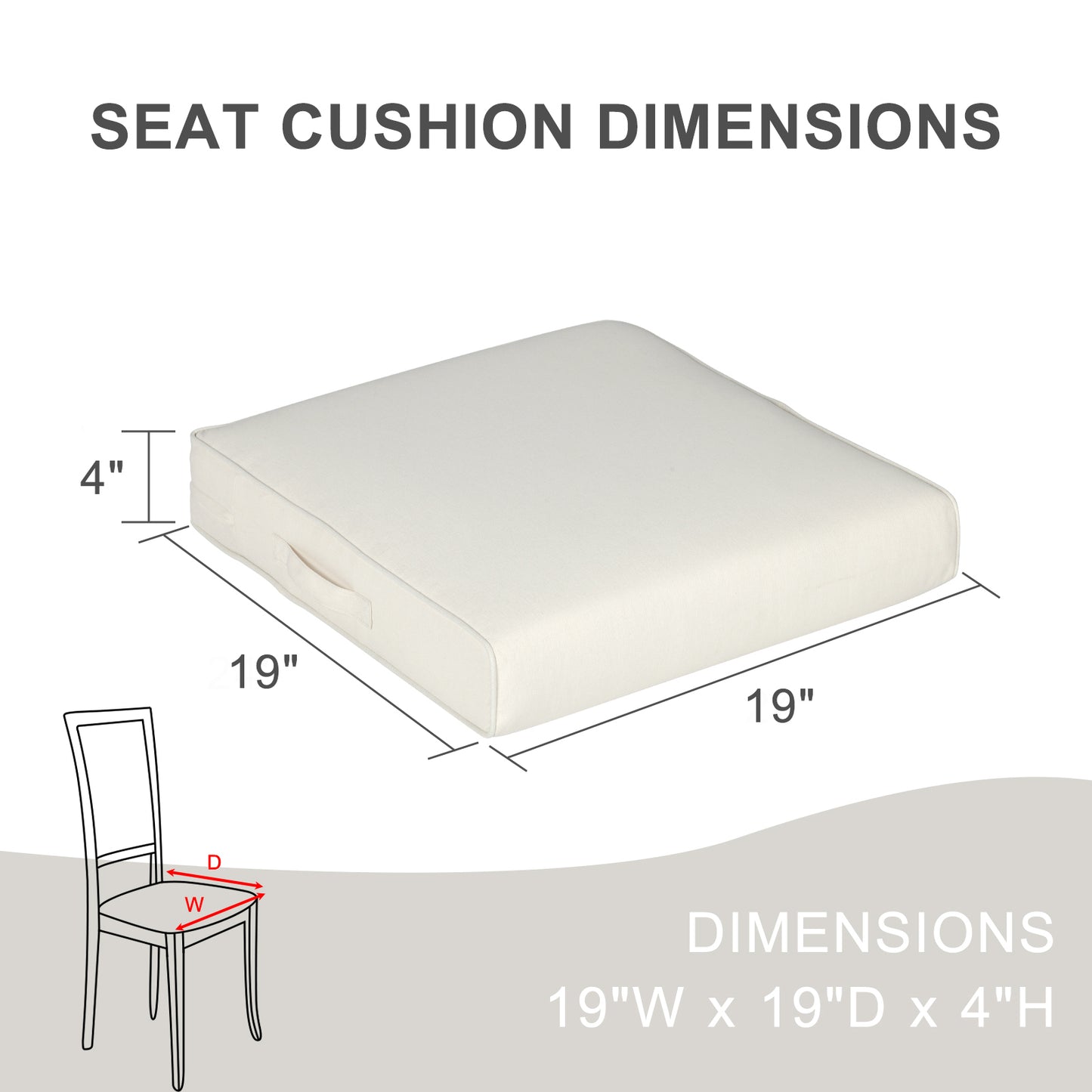 Outdoor Chair Cushions Set, Patio Chair Seat Pads with Handle and Ties, Ivory