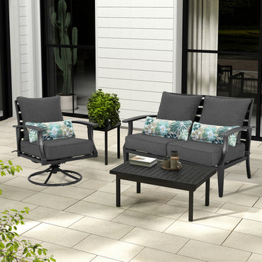 Patio Deep Chair Cushion, 2 Back 2 Seater 2 Pillow, Charcoal Aoodor 