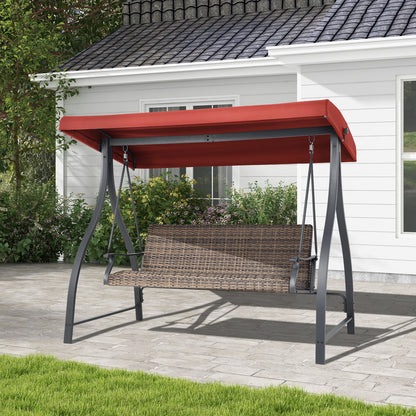 3-Seat Outdoor Rattan Patio Swing with Adjustable Canopy