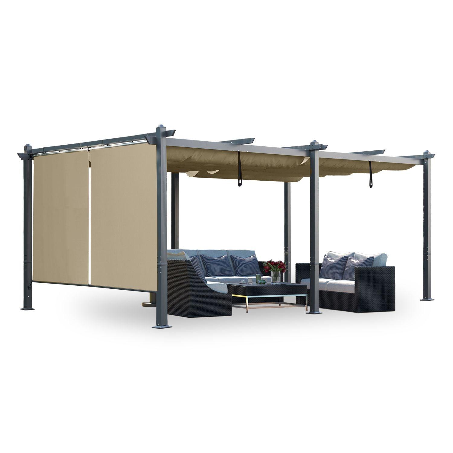 12 x 20 FT Outdoor Pergola with Retractable Shade Canopy, Aluminum Frame, Roller Shade Curtain- khaki/Charcoal Gray  Aoodor  khaki  