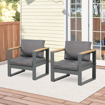 2 PCS Armchairs Aluminum Sofa Couch Deep Seat with Thick Cushions