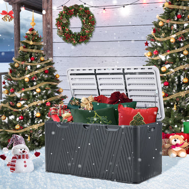 85 Gallon Deck Box, Outdoor Patio Bench Storage Box Weather-Resistant Lockable - Aoodor 