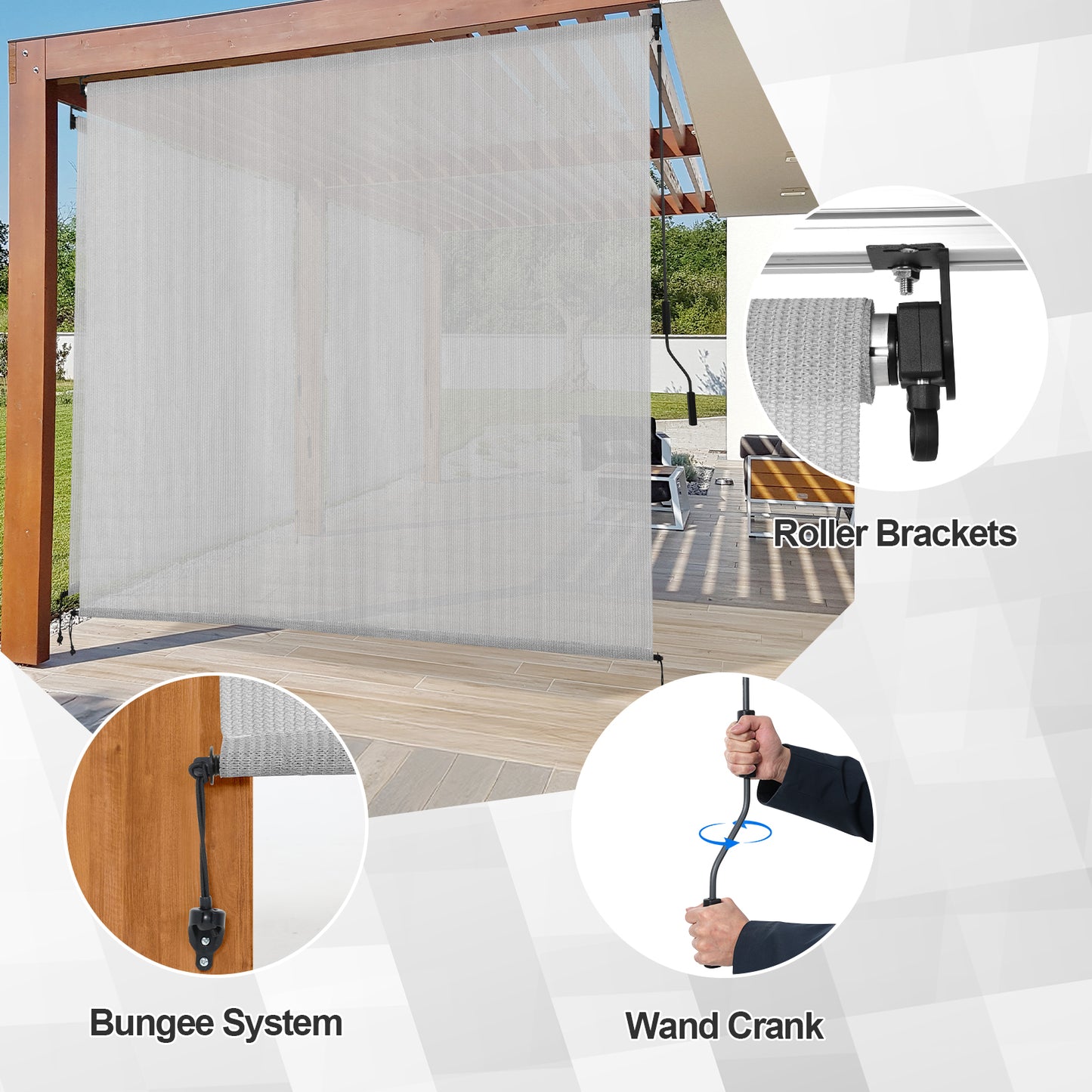 Patio Roller Shade, HDPE Fabric Outdoor Cordless Roll Up Blind with UV Protection