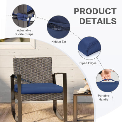 Outdoor Chair Cushion , Removable Cover with Hidden Zipper, Adaptable Secure Ties - Navy Blue