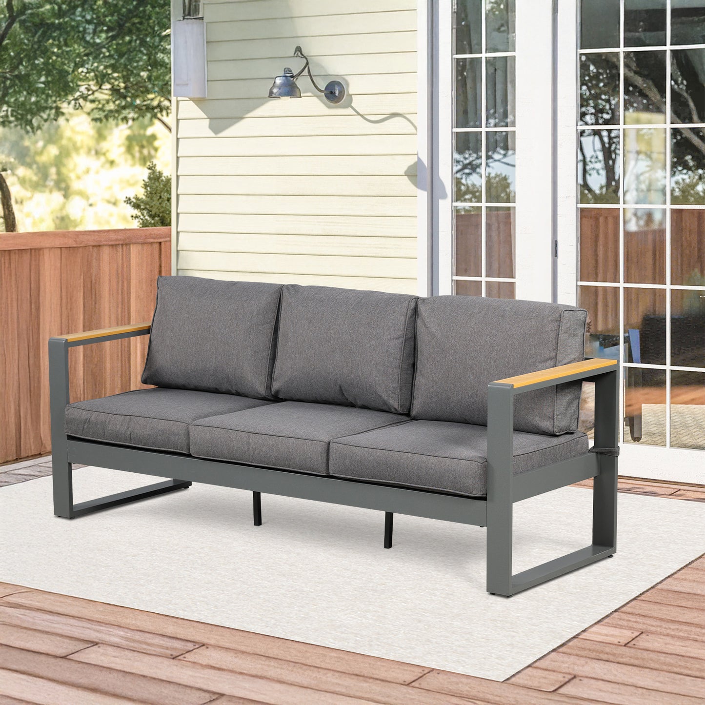 3 Seater Aluminum Sofa Couch Deep Seat - All-Weather Resistant Outdoor Conversation Set with Thick Cushions