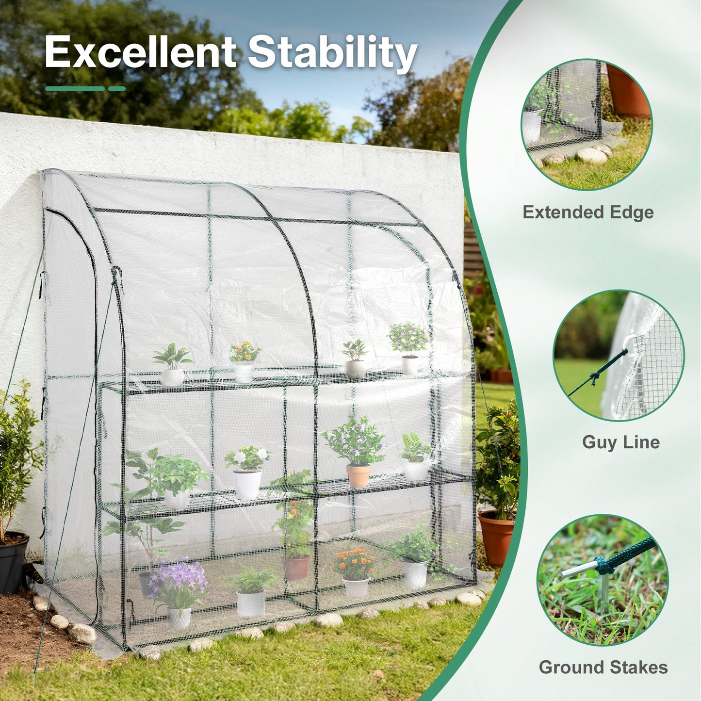 7x3x7 ft. Lean to Greenhouse for Outdoors, Portable Walk-in Greenhouse
