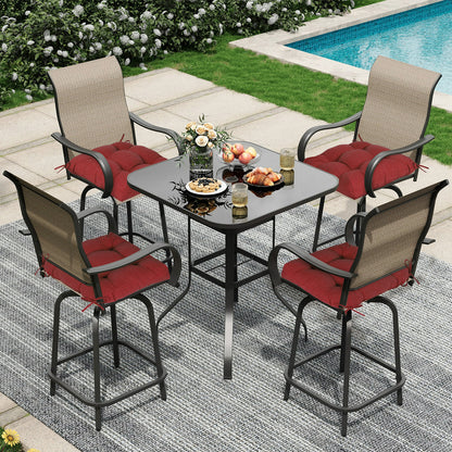 19x19x5 Inch Tufted Outdoor Chair Cushions, Water and Fade Resistant Polyester Dining Chair Pads with Ties - Red