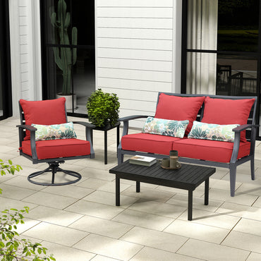 Patio Deep Chair Cushion, 2 Back 2 Seater 2 Pillow, Red Aoodor 