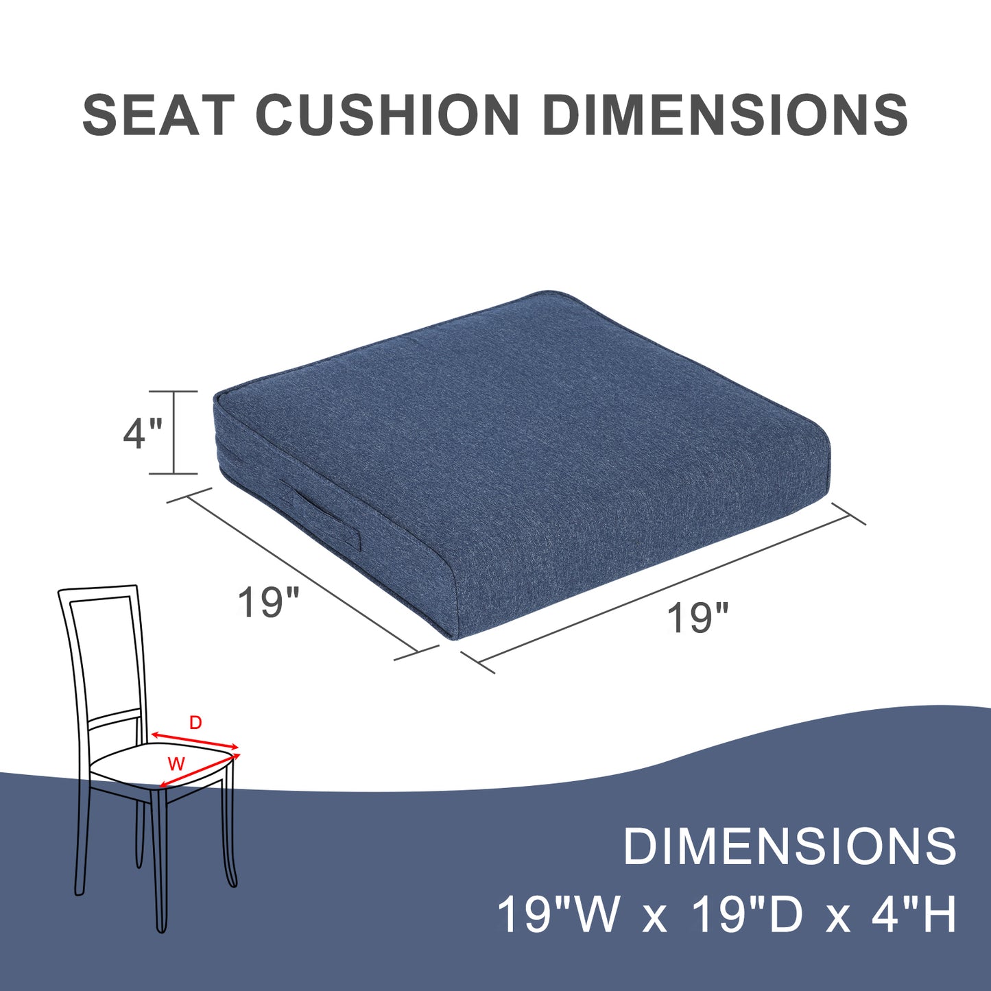 Outdoor Chair Cushions Set, Patio Chair Seat Pads with Handle and Ties, Navy Blue