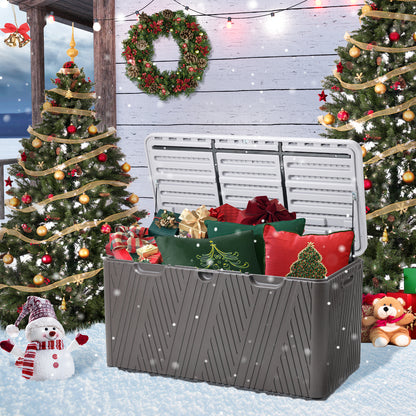 85 Gallon Deck Box, Outdoor Patio Bench Storage Box Weather-Resistant Lockable - Aoodor 