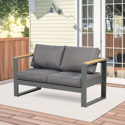 Patio Furniture Loveseat Aluminum Sofa Couch Deep Seat - All-Weather Resistant Outdoor Conversation Set with Thick Cushions