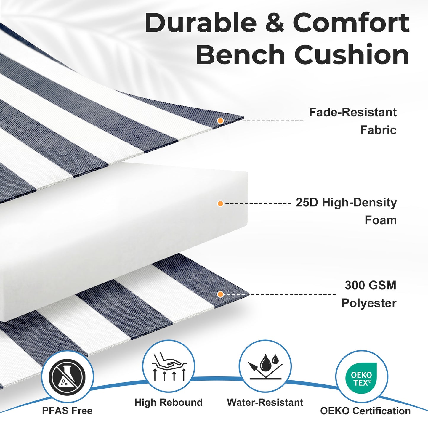 Outdoor 2-3 Seater Bench Cushion Set for Patio Swing and Bench, Grey Stripe