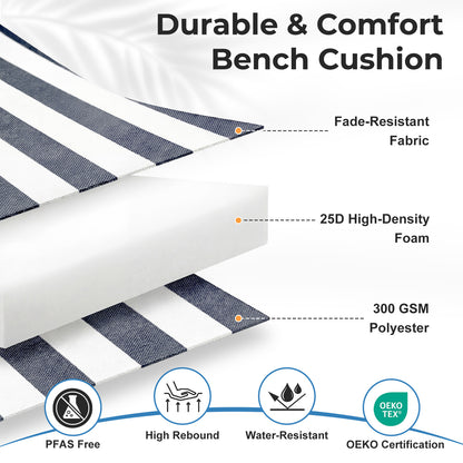 Outdoor 2-3 Seater Bench Cushion Set for Patio Swing and Bench, Grey Stripe
