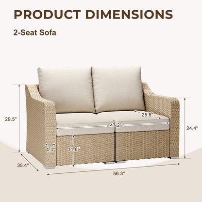 Aoodor Loveseat Patio Rattan Sofa with Beige Cushions: Premium Modular Sets