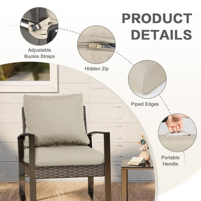 Outdoor Chair Cushions, Patio Deep Seat Cushions with Handle & Adjustable Straps - Khaki