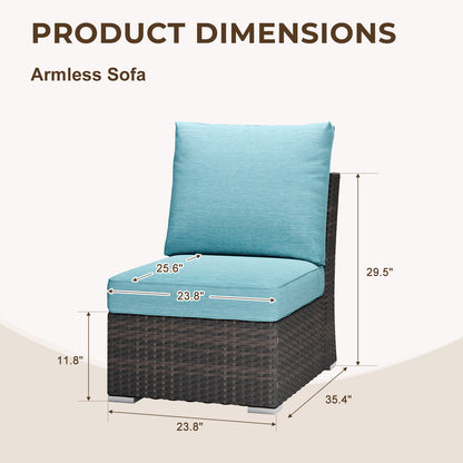 Aoodor Patio Armless Sofa with Turquoise Cushions: Modern Outdoor Living