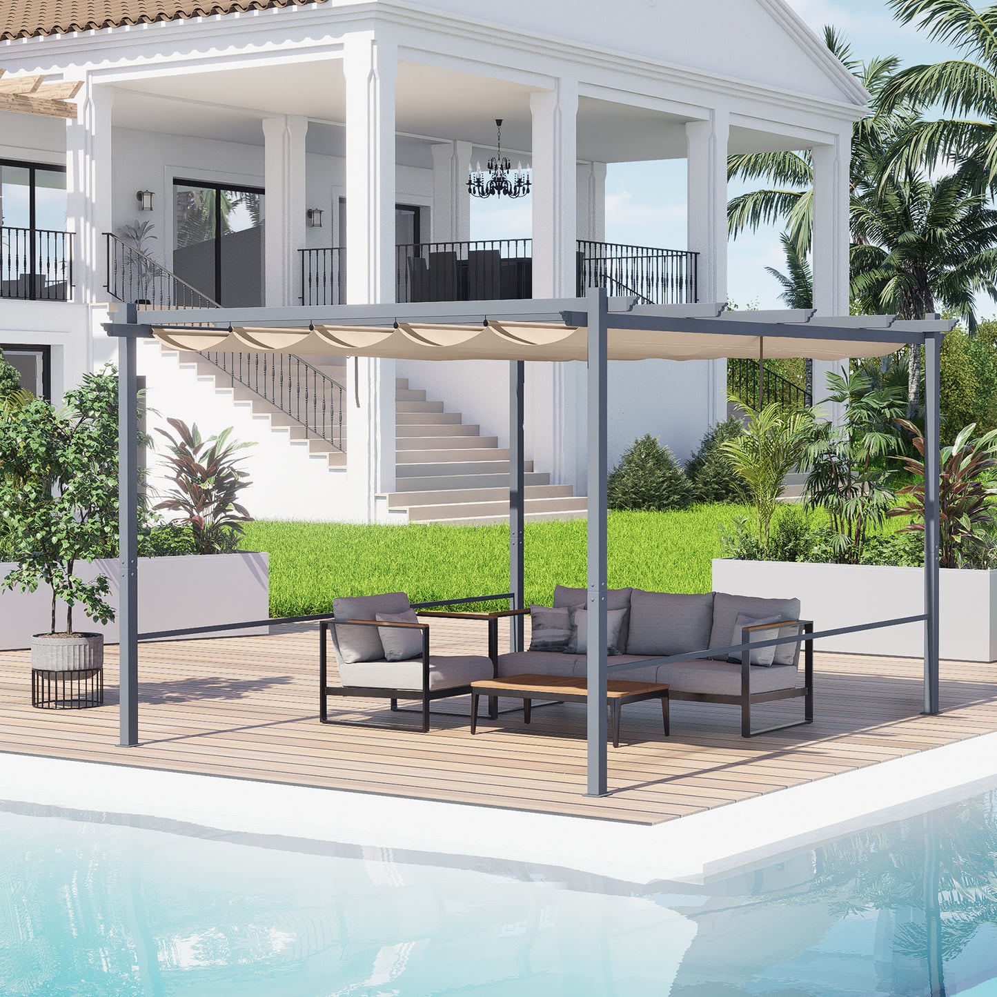 Pergola Replacement Canopy - Retractable Sun Shade Cover with Water-Resistant & UPF 50+ UV Blocking for Outdoor Patio Aoodor 