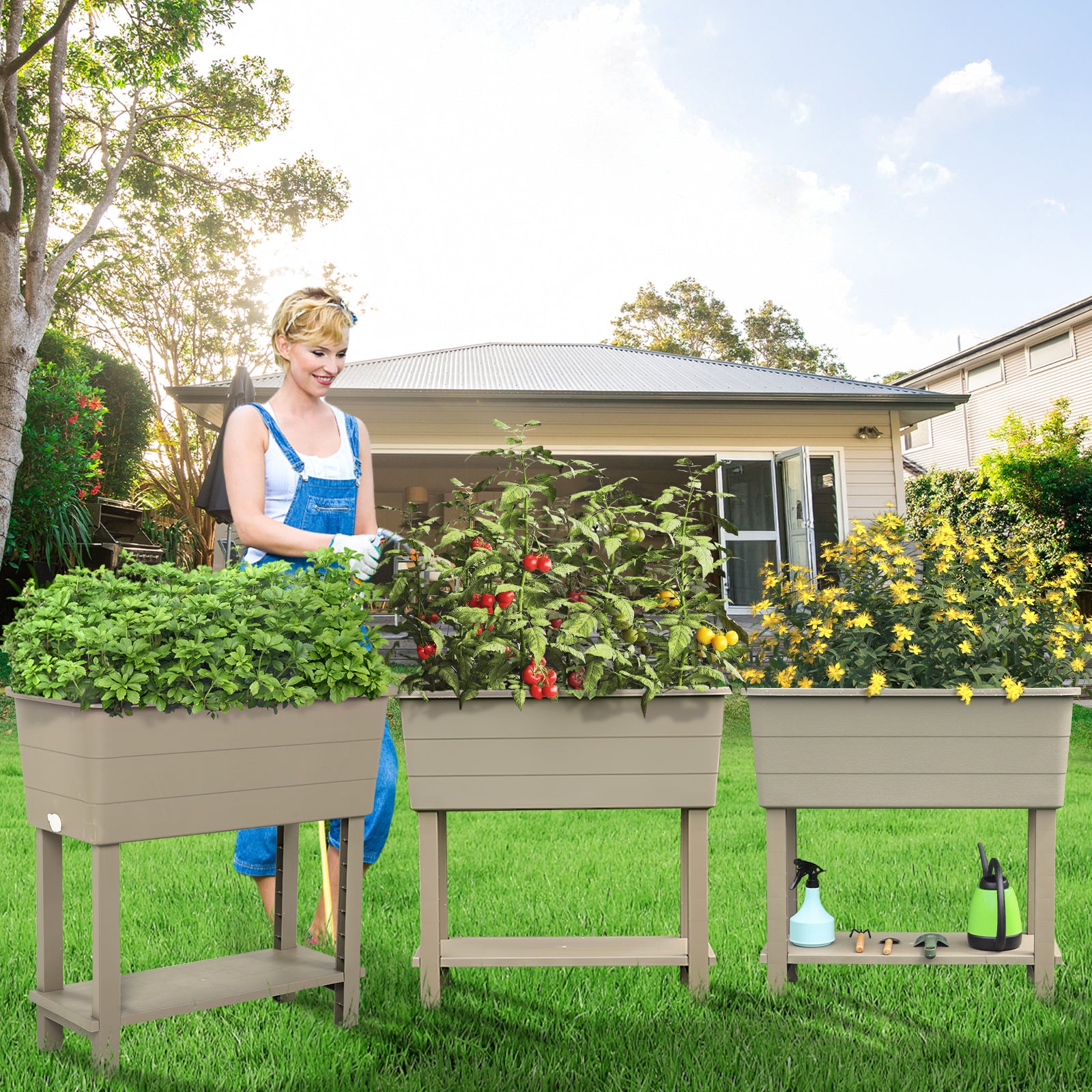 self watering raised planter 30x14x30 inch Self-Watering Raised Planter Boxes with Legs, Set of 3