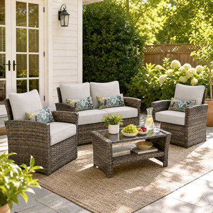 Outdoor Deep Seat Cushion Set with Lumbar Pillow, Patio Chair Back & Seat Cushions, Light Gray