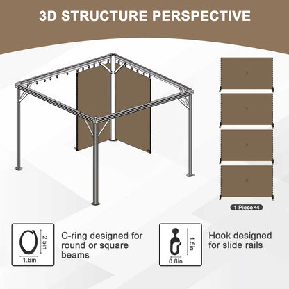 Outdoor Gazebo Curtains, 4 Panels Privacy Sidewall Replacement (Curtain Only) - Light Coffee