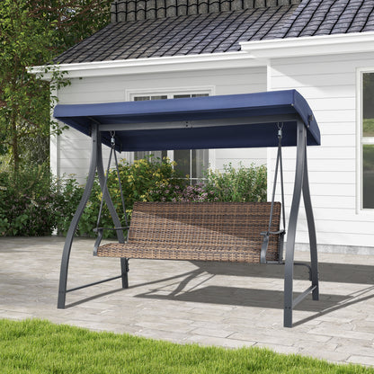 3-Seat Outdoor Rattan Patio Swing with Adjustable Canopy