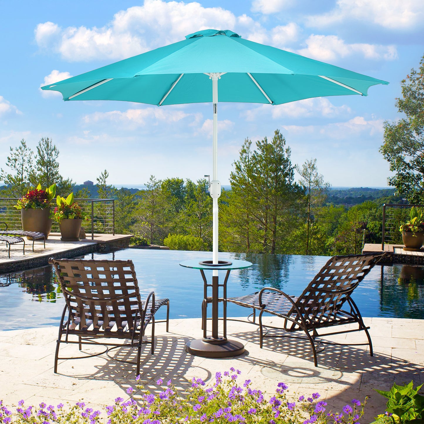 9 ft. Outdoor Patio Market Umbrella with 8 Sturdy Ribs, Push Button Tilt and Crank