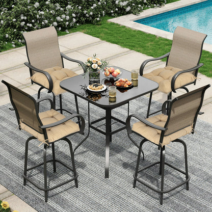 19x19x5 Inch Tufted Outdoor Chair Cushions, Water and Fade Resistant Polyester Dining Chair Pads with Ties - Brown