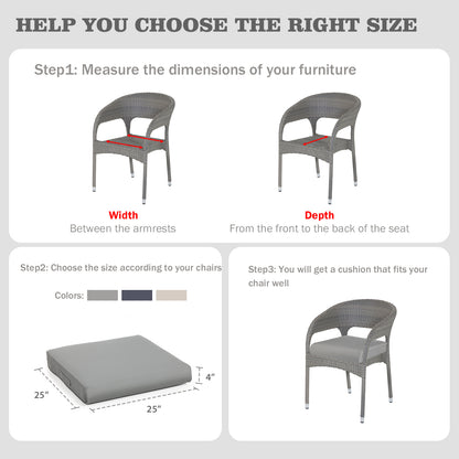 Outdoor Chair Cushion , Removable Cover with Hidden Zipper, Adaptable Secure Ties - Gray