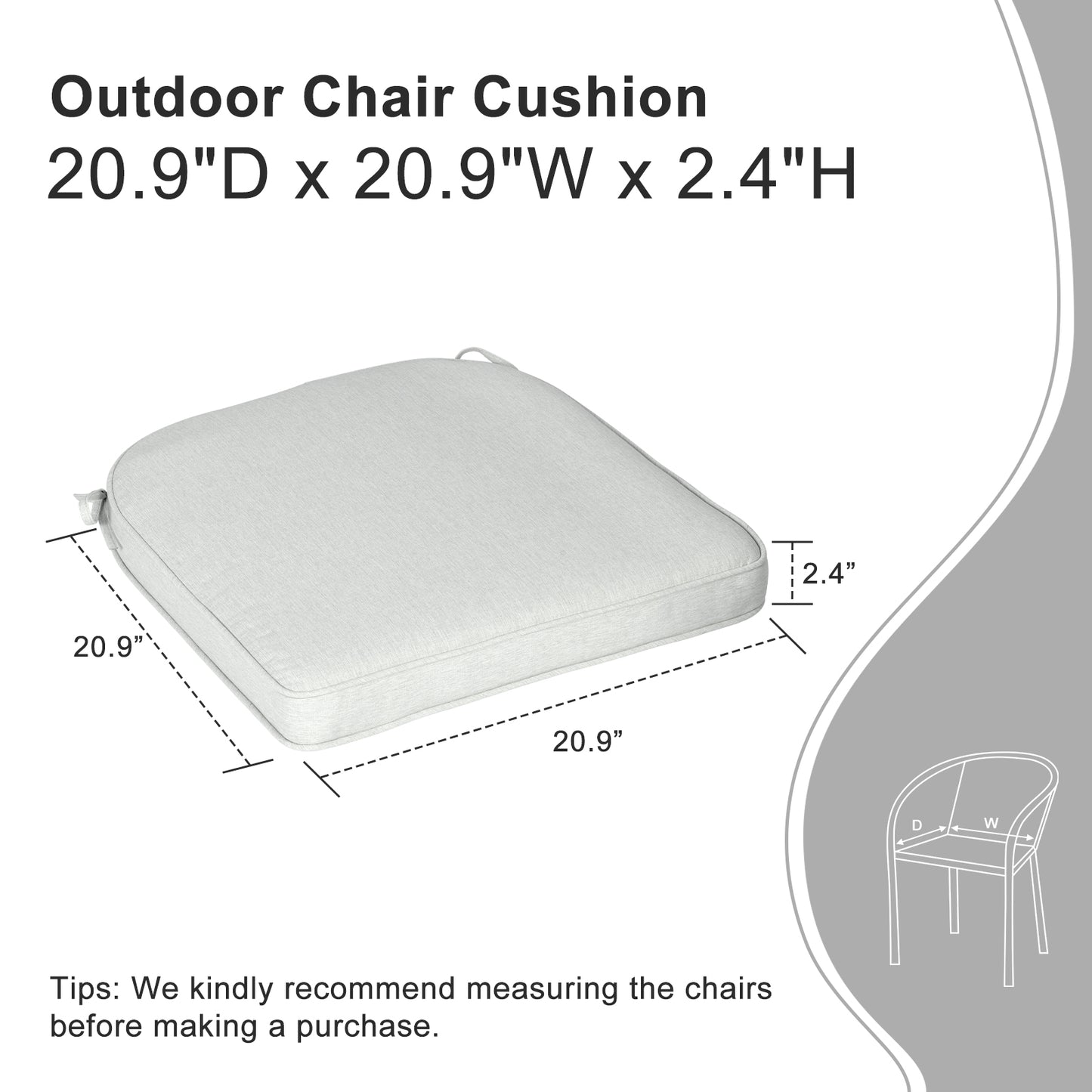 Outdoor Dining Chair Cushions Set, Patio Chair Pads with Ties, Light Gray Aoodor 