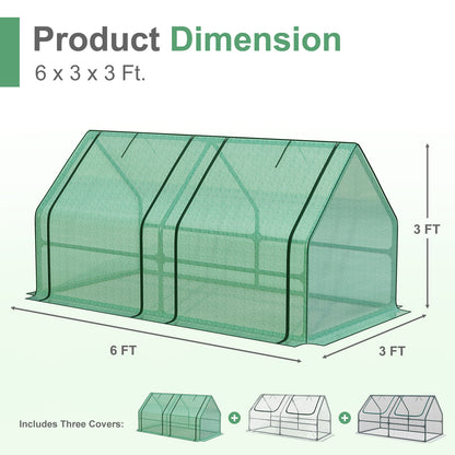 6x3x3 ft. Mini Greenhouse with 2 Zipper Doors, Water Resistant UV Protected with 2/3 Covers